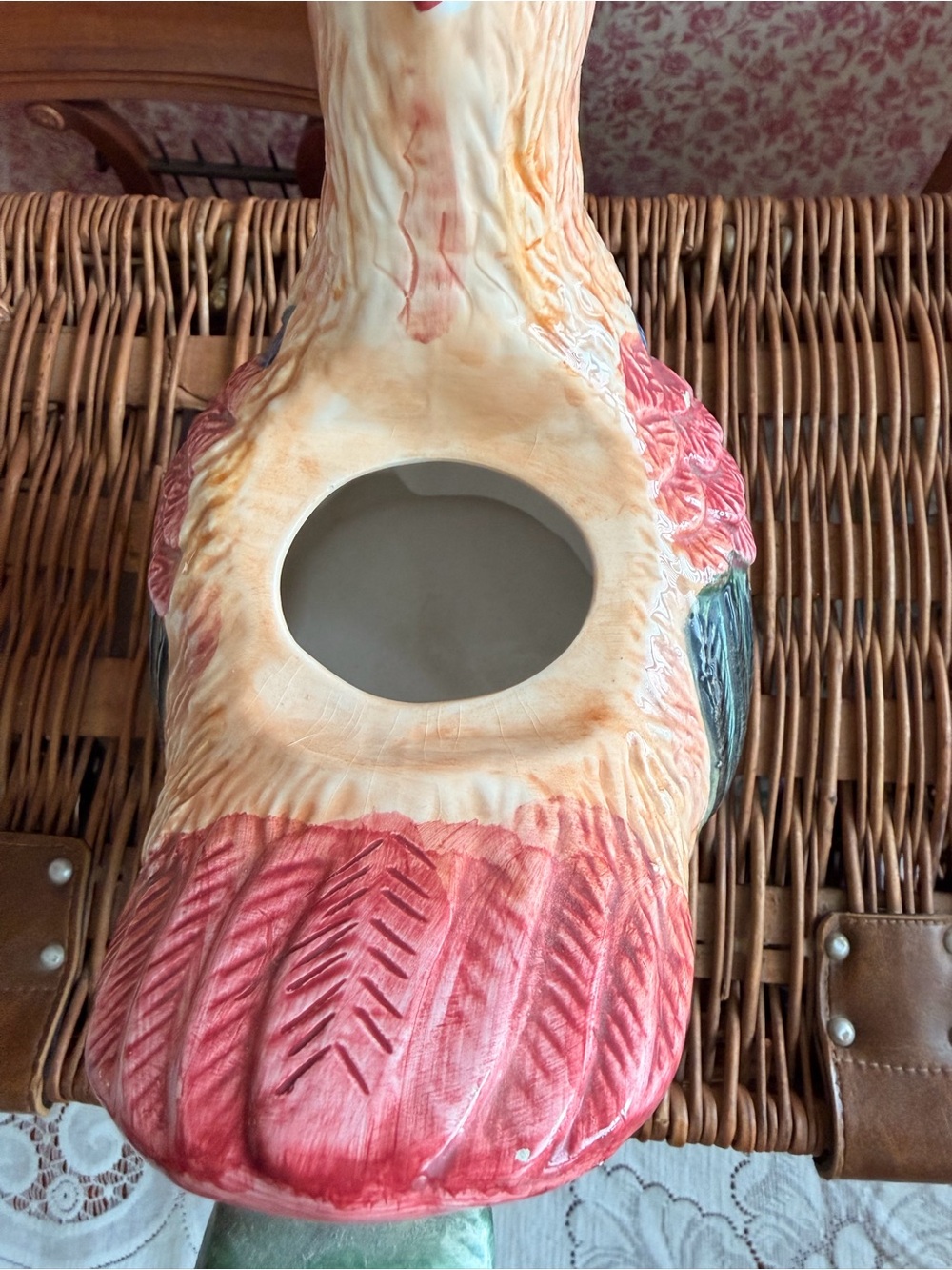 Colorful Ceramic Hen Pitcher - Yellow, Green, Pink, Blue - Picture 6 of 7